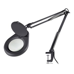 Lámpara LED con lupa (5x) y brazo articulado, negra