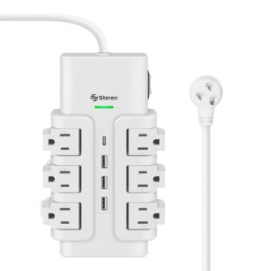 Tira multicontactos de 6 salidas horizontales giratorias con supresor de picos (108 J) y cargador USB C PD 18 W / USB QC 18 W