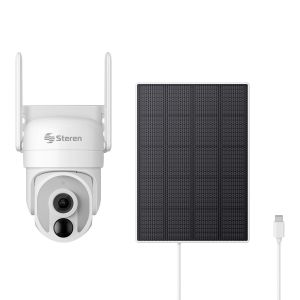 Cámara de seguridad Wi-Fi 6,4 Mpx robotizada con panel solar, para exterior, compatible con asistentes de voz