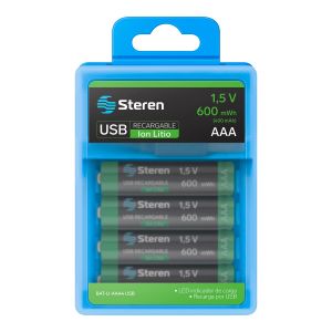 4 baterías recargables USB Li-Ion tipo AAA, de 600 mWh