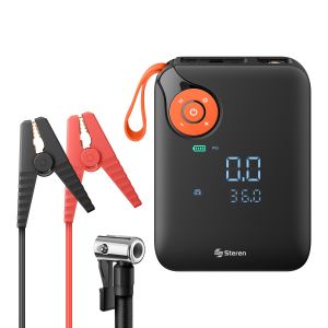 Arrancador para auto compacto o SUV, inflador de llantas, power bank y linterna LED